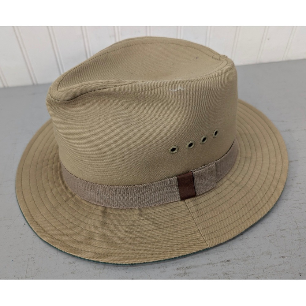 Country Gentleman Wide Brim Fedora Men's M Outback Hat Ventilated Tan Canvas